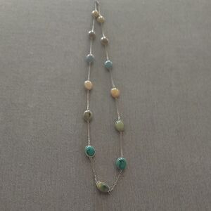 Blue and Green Beaded Necklace with Natural Stones